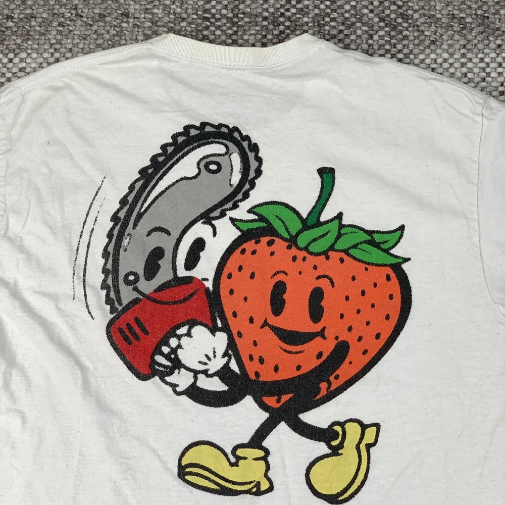 JAWNY Strawberry Chainsaw Tour T-Shirt Large White Graphic Concert Merch Tee